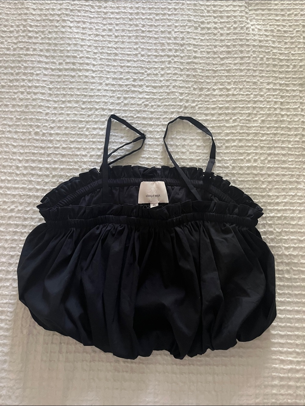 Cinq a Sept Ivee Crop Puffball Sleeveless Top in Black